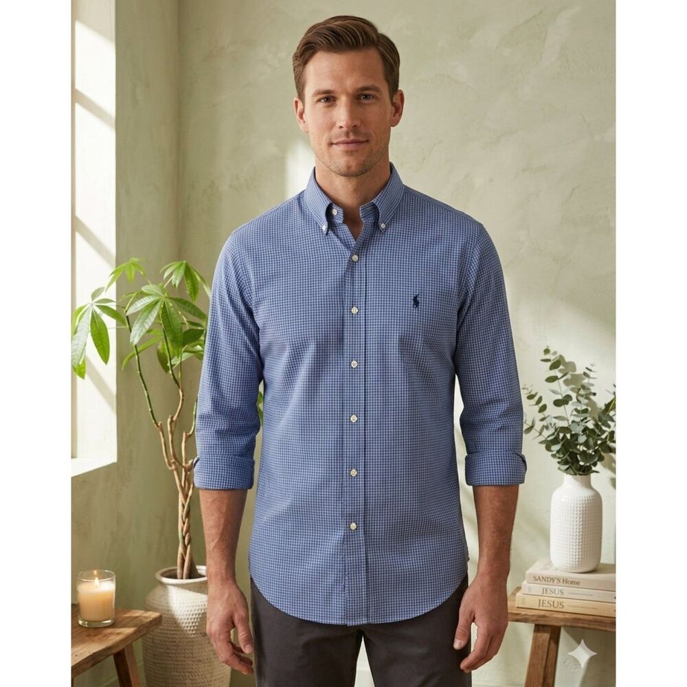 Ralph Lauren Classic Fit Mens 17.5 XL Blue Plaid Button Down Cotton Shirt